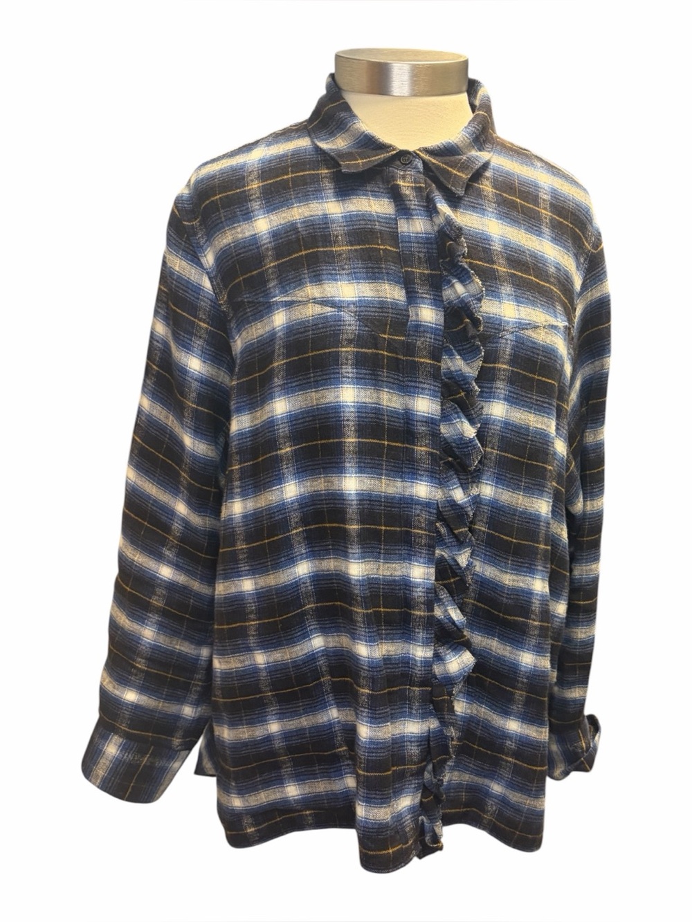 Lis Lareida Plaid Flannel Ruffle Front Blouse